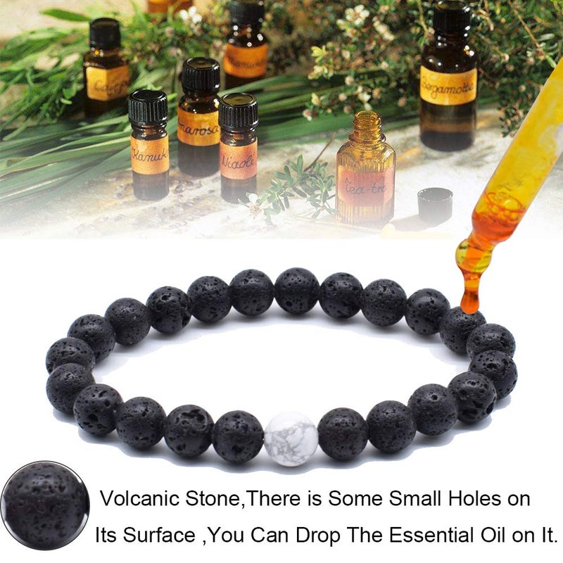 Byson 2 Pcs Couple Distance Relationship Bracelets 8mm Natural Black Lava Stone & White Howlite Energy Beads Ying Yang Balance Essential Oil Diffuser Bracelet Banglet for Lovers - Image 2